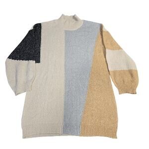 Blu Pepper Sweater Womens Large Multicolor Colorblock Mock Neck Tunic Knit